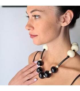 B-Color Necklace Black-White Bolle di vetro 6
