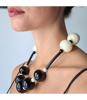 B-Color Necklace Black-White Bolle di vetro 5