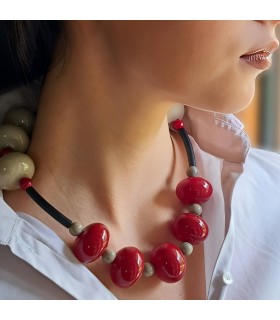 B-Color Necklace Red-Taupe Bolle di vetro 6