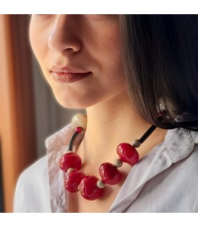Collana B-Color Rosso-Tortora Bolle di Vetro 6