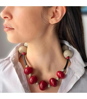 B-Color Necklace Red-Taupe Bolle di vetro 5